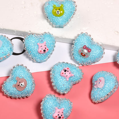 5pcs 23x28mm Cartoon Animal Heart Rhinestone Beads DIY Jewelry Making 9