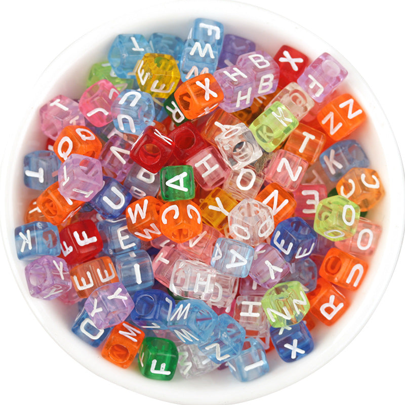 100pcs 6mm Square Acrylic Letters Beads Colorful DIY Accessories 7