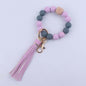 Leather Tassel Octagonal Silicone Bead Wristlet Keychain 9