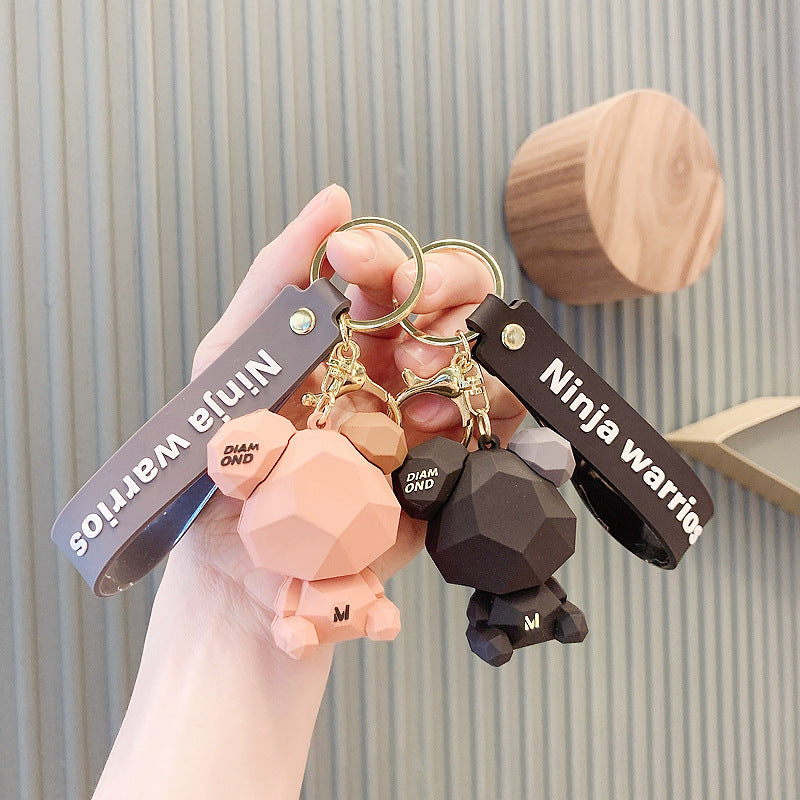 Diamond Bear Silicone Bead Keychain with Printed Strap 2