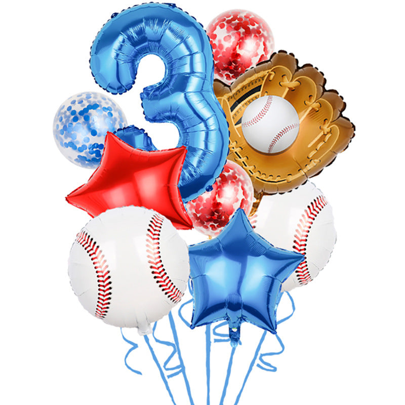 Baseball Foil Balloon Set One Year Birthday Party Decoration 9pcs 6