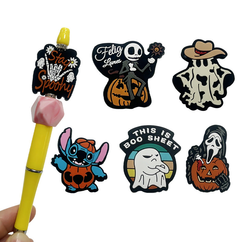 20Pcs Silicone Focal Beads Halloween Cartoon Ghost Pumpkin Designs 5