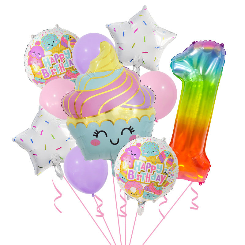 Cupcake and Number 3 Foil Balloons Birthday Party Decoration Set 15