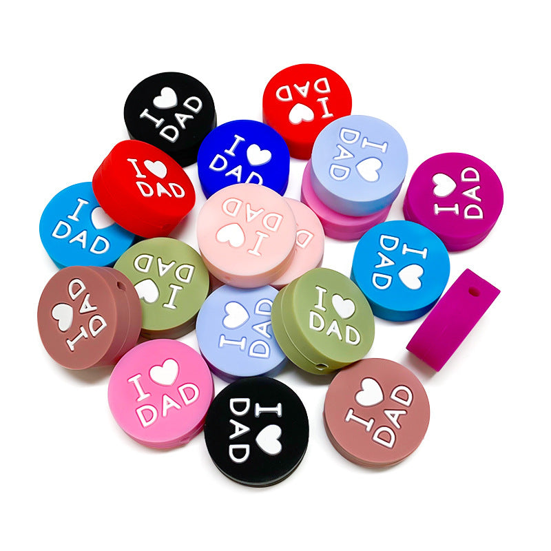 20pcs Silicone Focal Beads I Love Dad Printed Text 2