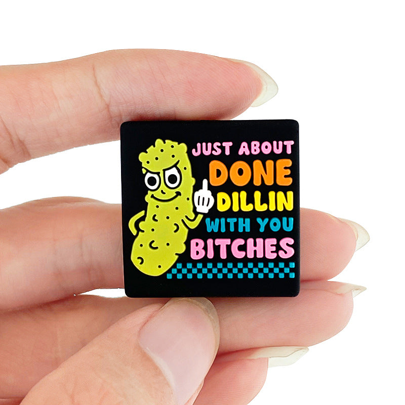 20Pcs Silicone Focal Beads Pickle Character with Text Front Facing Square Shape 5