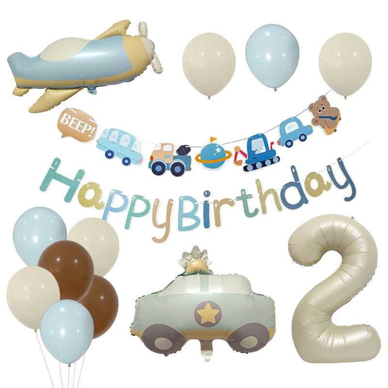 Retro Police Car and Airplane Foil Balloons Birthday Party Set 5