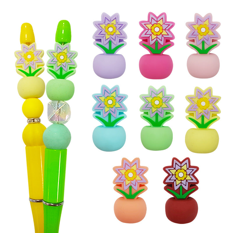 20Pcs Silicone 3D Focal Beads Colorful Potted Plant Flower Design