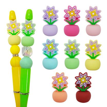 20Pcs Silicone 3D Focal Beads Colorful Potted Plant Flower Design