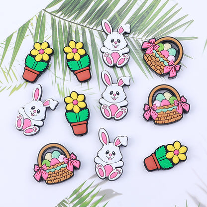 20pcs Silicone Focal Beads Easter Bunny Egg Basket and Flowerpot 3