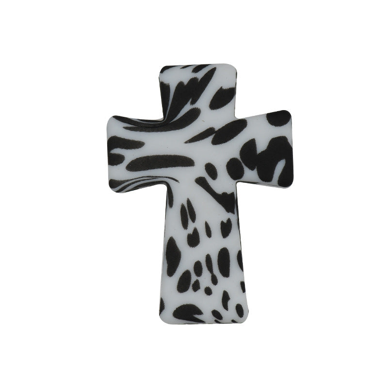20pcs Silicone Focal Beads Printed Cross With Varied Color Patterns 6