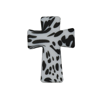 20pcs Silicone Focal Beads Printed Cross With Varied Color Patterns 6