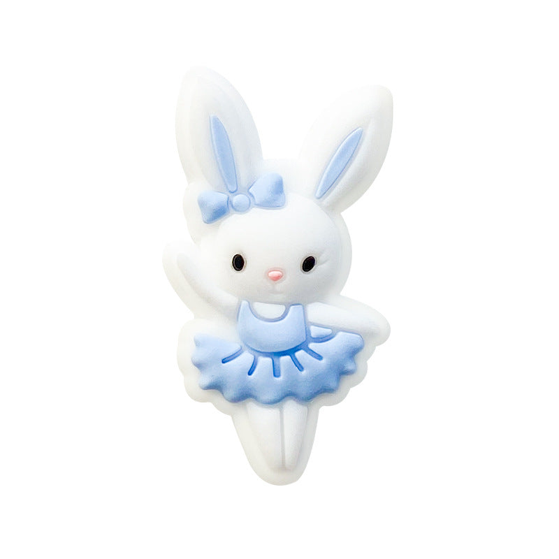 20pcs Silicone Focal Beads Bunny Wearing Dress and Bow 7