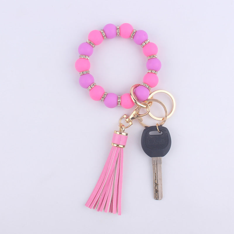 Tassel Silicone Bead Wristlet Keychain with Spacer Beads 14