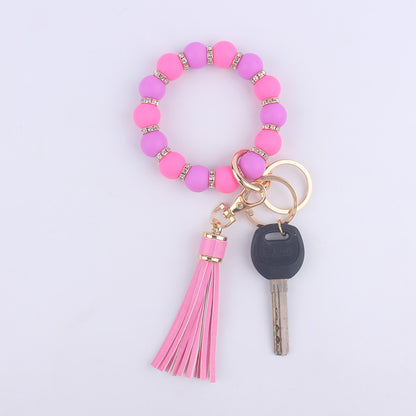 Tassel Silicone Bead Wristlet Keychain with Spacer Beads 14