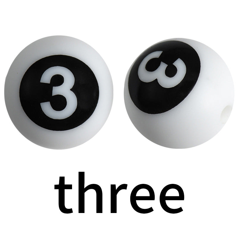 50pcs 15mm Silicone Number Beads Printed Design 9