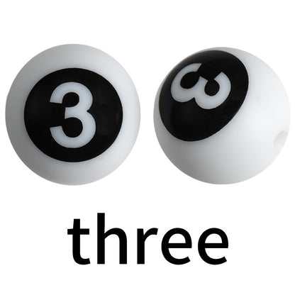 50pcs 15mm Silicone Number Beads Printed Design 9