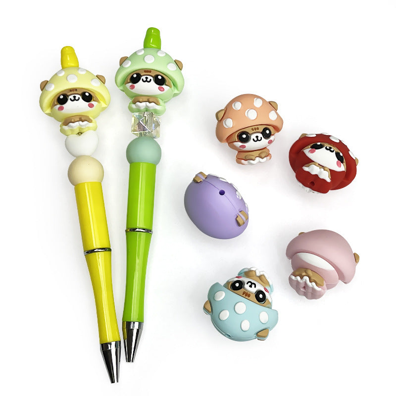 20Pcs Silicone 3D Focal Beads Macaron Colored Mushroom Face Sitting Pose 5