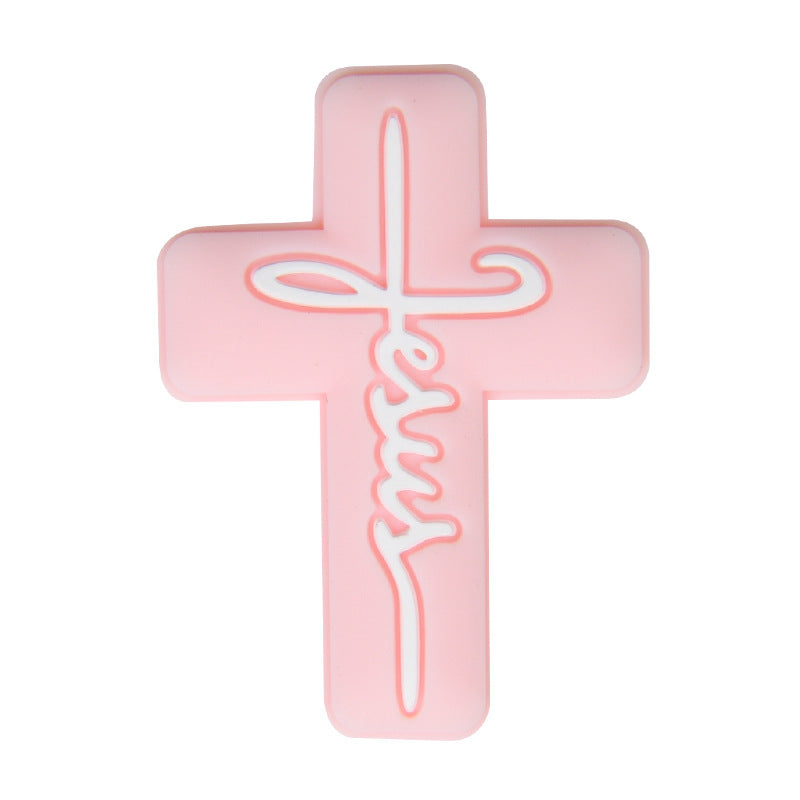 20pcs Silicone Focal Beads Jesus Cross Printed Text Design 7