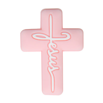 20pcs Silicone Focal Beads Jesus Cross Printed Text Design 7