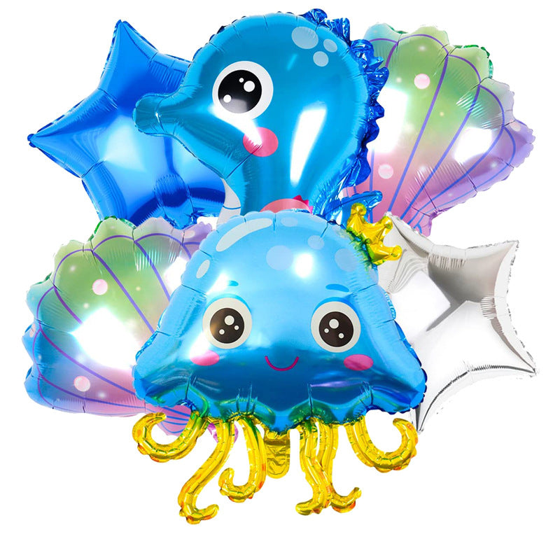 Ocean Themed Jellyfish Seahorse Foil Balloon Birthday Party Set