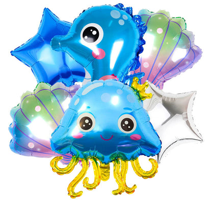 Ocean Themed Jellyfish Seahorse Foil Balloon Birthday Party Set