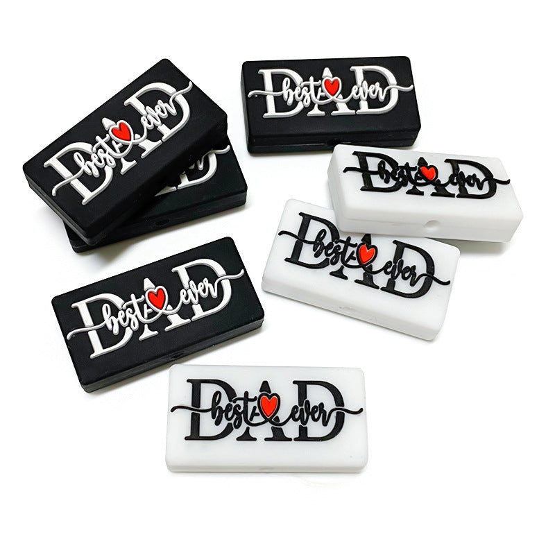 20Pcs Silicone Focal Beads Love Dad Or Mom Rectangular Design 3