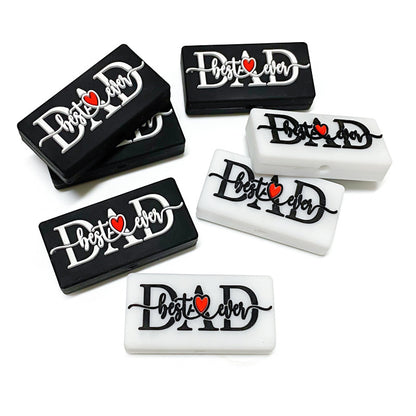 20Pcs Silicone Focal Beads Love Dad Or Mom Rectangular Design 3