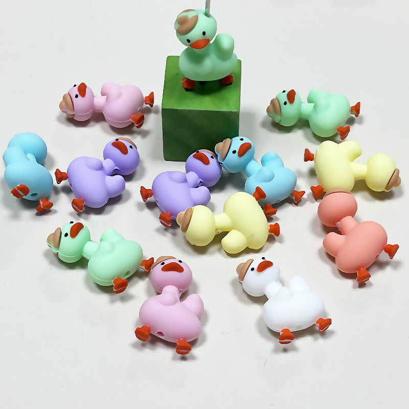 20Pcs Silicone 3D Focal Beads Macaroon Color Duck Wearing Hat 4