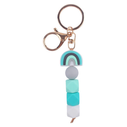 Rainbow Silicone Bead Keychain Geometric Charm 14cm 10