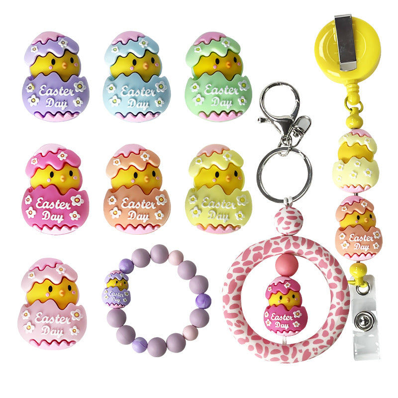 20Pcs Silicone 3D Focal Beads Easter Chicken Hatching Eggs With Printed Text 5