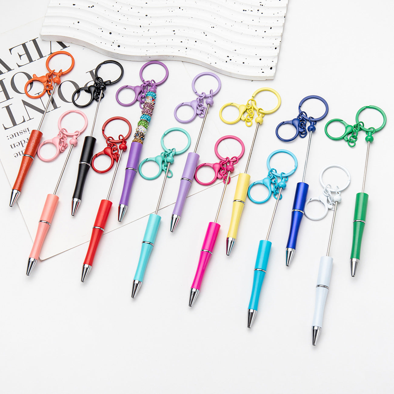 DIY Portable Keychain Beadable Ballpoint Pen Metal Plastic 21.5cm