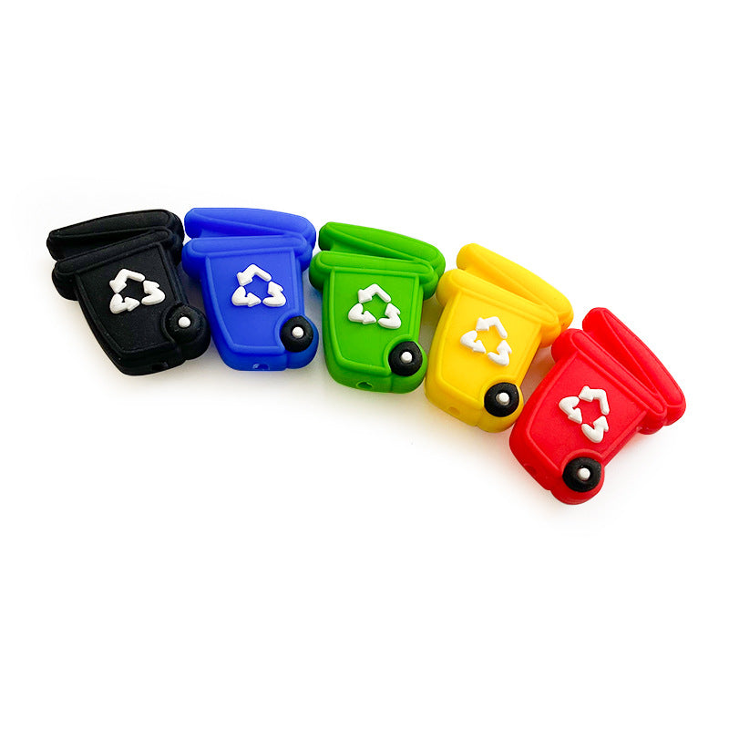 20pcs Silicone Focal Beads Garbage Bin with Lid Raised Recycling Symbol 2