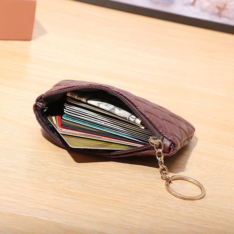 Plaid PU Leather Keychain Wallet Compact Zipper Design 4