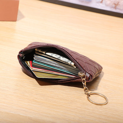 Plaid PU Leather Keychain Wallet Compact Zipper Design 4