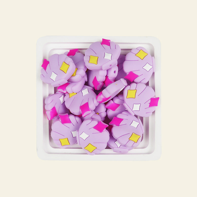 Silicone Focal Beads Shell Shape with Decorative Sparkles 12