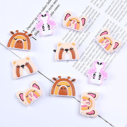 20pcs Silicone Focal Beads Rainbow Bear Giraffe Elephant Flamingo Set 2