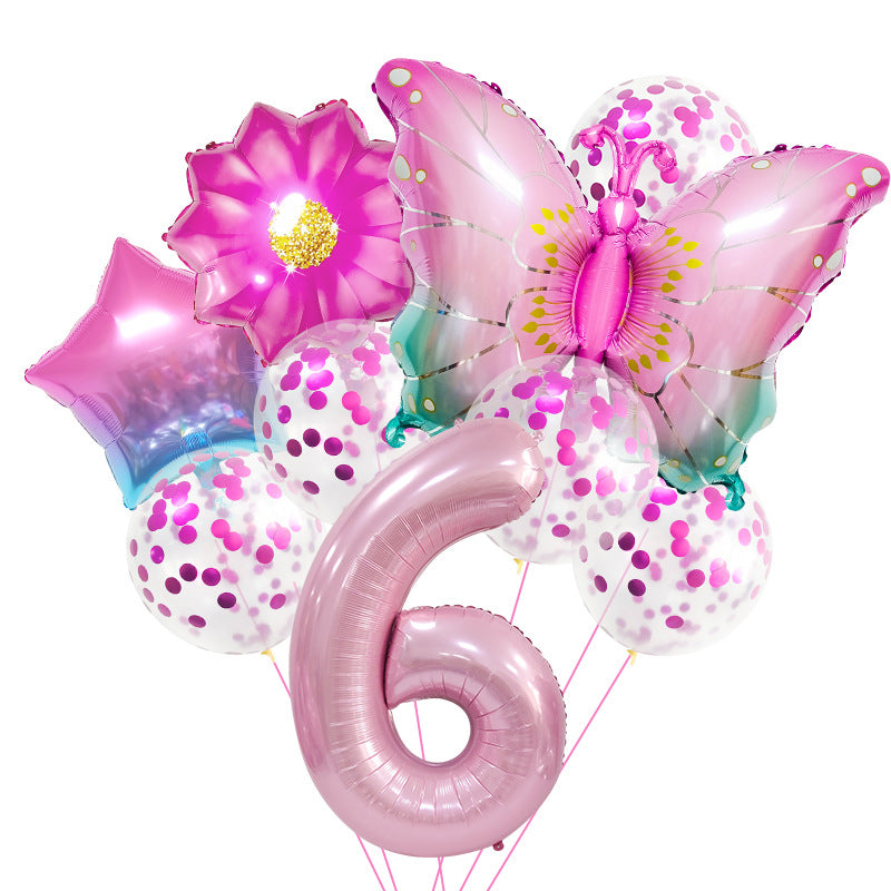 Pink Butterfly Foil Balloon Set Holiday Decoration 32 Inch 8