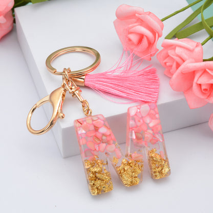 Resin Pink Tassel Letter Keychain A to Z Initial Charm 39