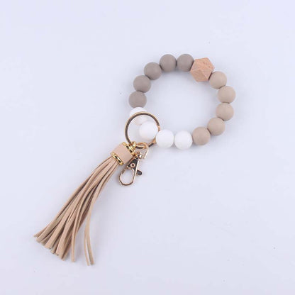 Octagonal Silicone Bead Wristlet Keychain with Tassel Charm 16
