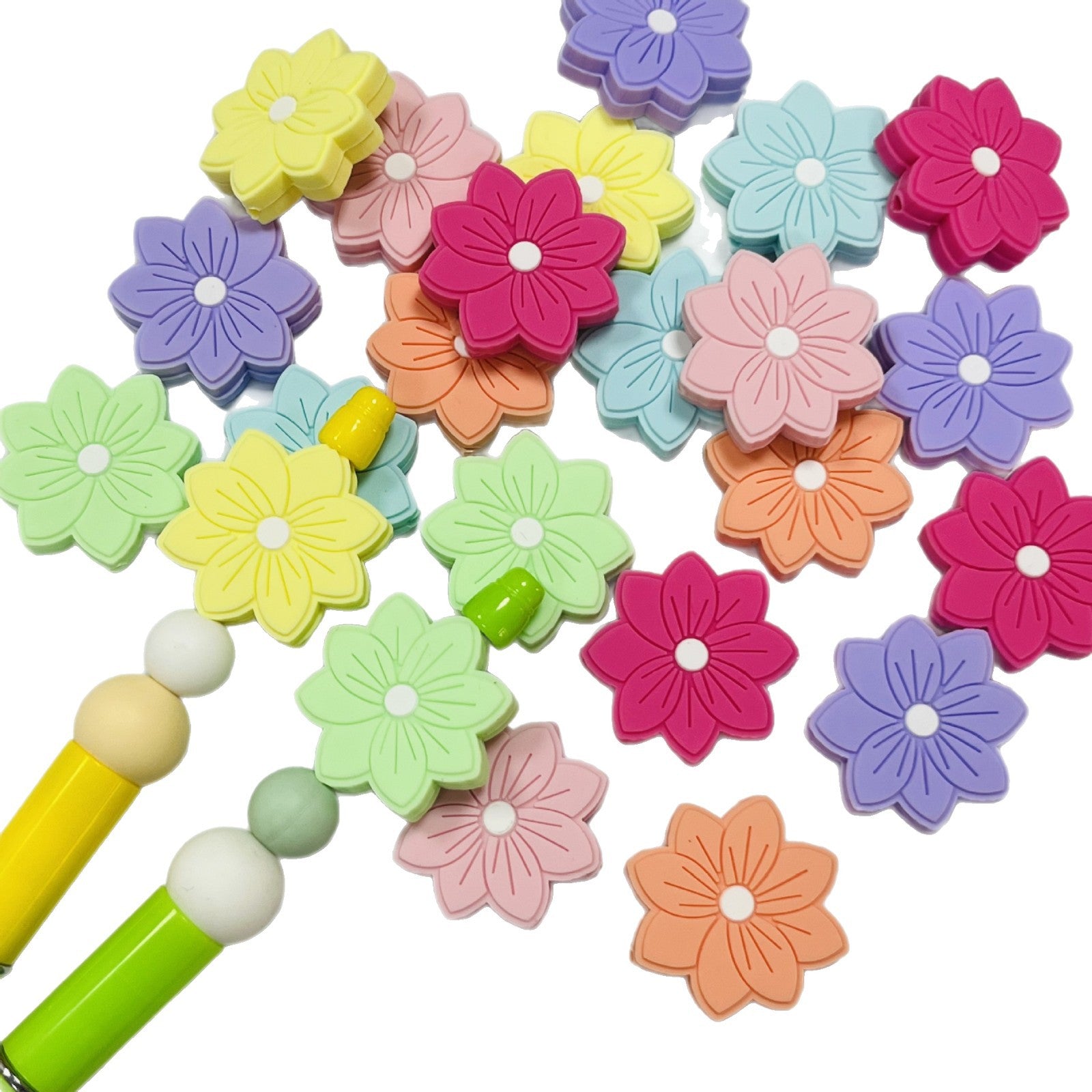 20Pcs Silicone Focal Beads Flower Macaron Color Simple Edition