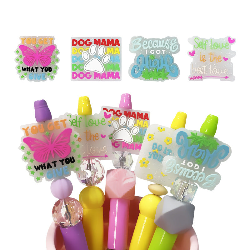 20Pcs Silicone Focal Beads Glow In The Dark with Inspirational Text Designs 2