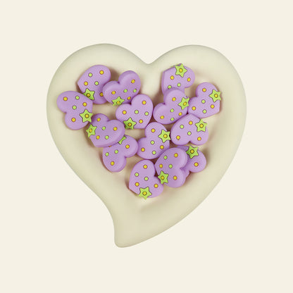 Silicone Focal Beads Pentagram Heart Shaped with Star Detail 12