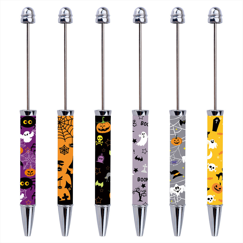 Halloween Beadable Pens Printed Pumpkin Ghost Spider Bat Design