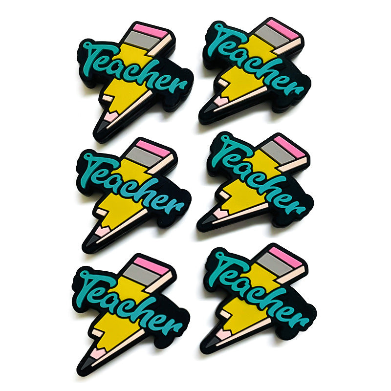 20Pcs Silicone Focal Beads Student Pencil Text Yellow Design 2