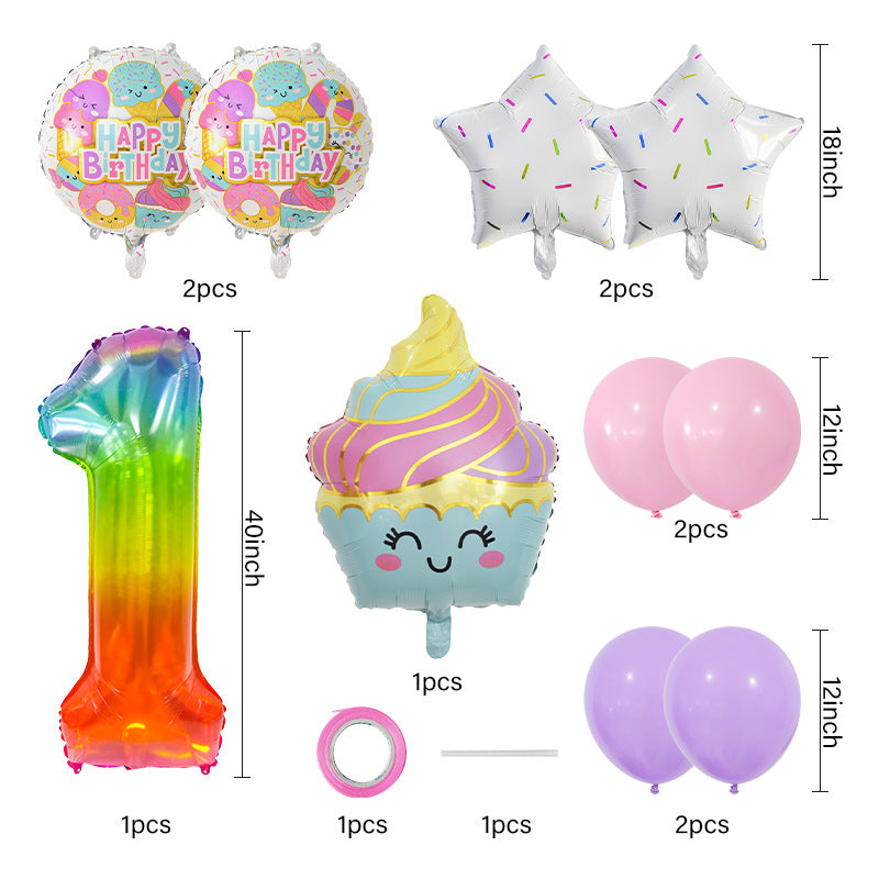 Cupcake and Number 3 Foil Balloons Birthday Party Decoration Set 5