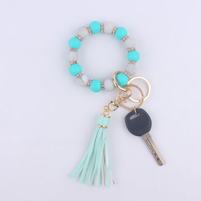Tassel Silicone Bead Wristlet Keychain with Spacer Beads 15