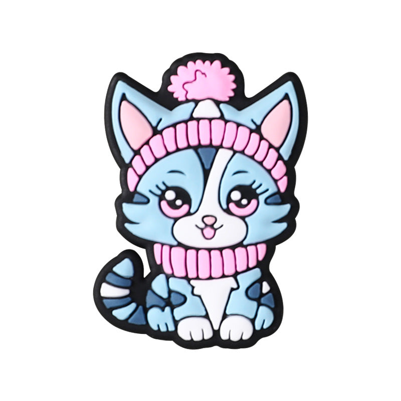 Silicone Focal Beads Round Ear Cat Wearing Hat Accessories 7
