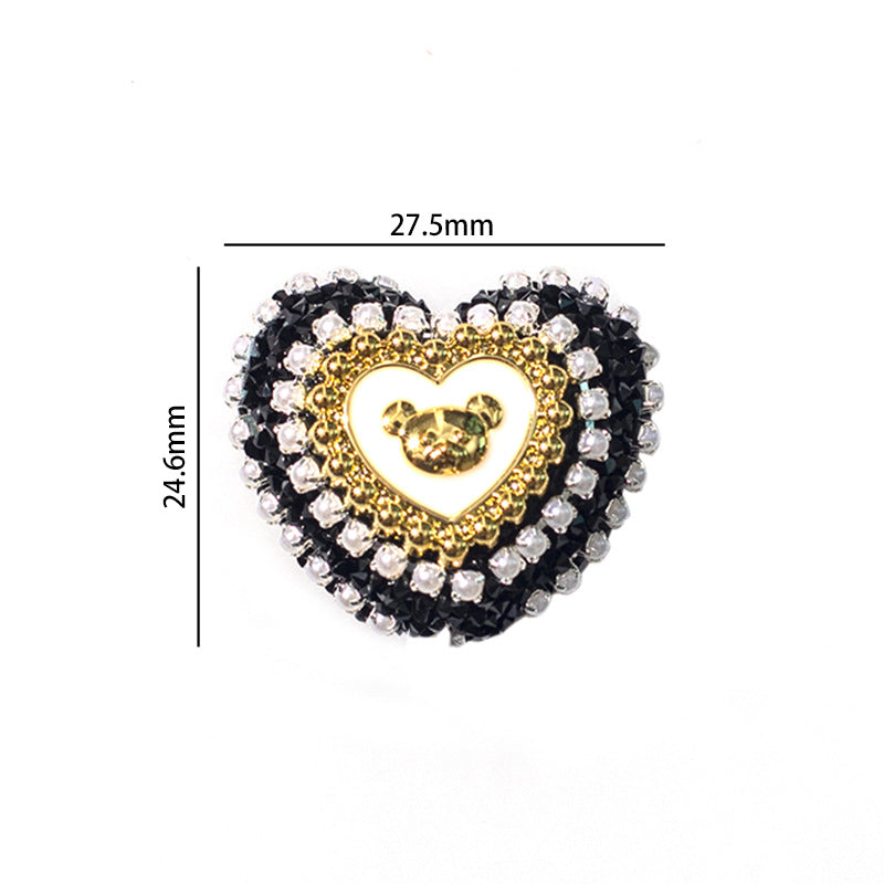 10pcs Heart Bear Rhinestone Acrylic Focal Beads 27.5x24.6mm 3