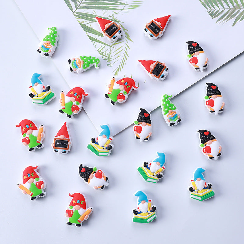 20Pcs Silicone Focal Beads Cartoon Writing Dwarf Holding Books and Apples 3