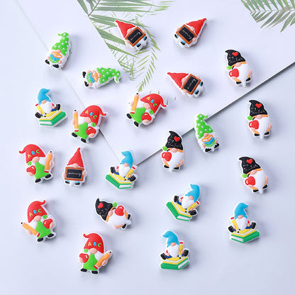 20Pcs Silicone Focal Beads Cartoon Writing Dwarf Holding Books and Apples 3